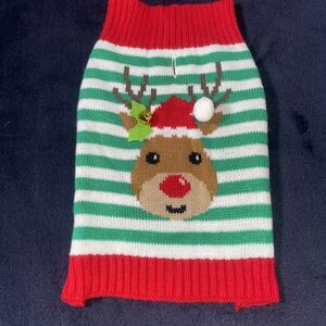 Simply Dog Red/Green/White Stripe Santa Hat Reindeer Christmas Sweater Size XS/S